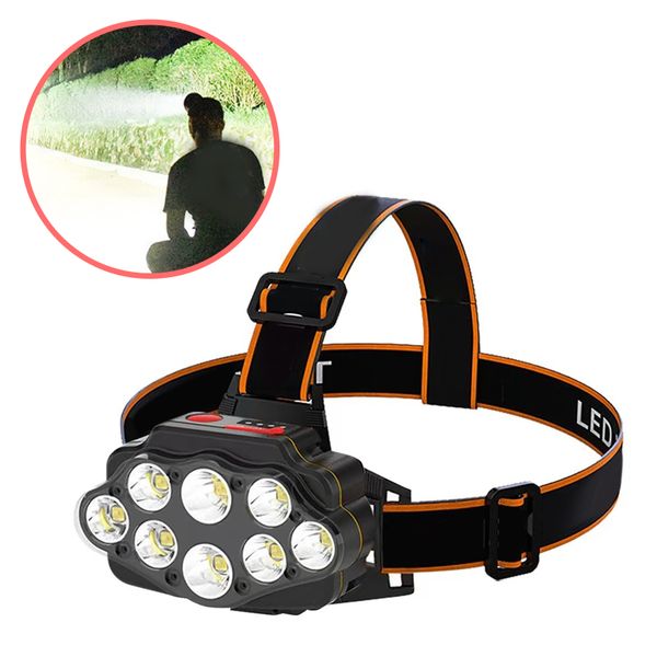 Head Flashlight Waterproof Usb Charging Super Bright 8 Led Light