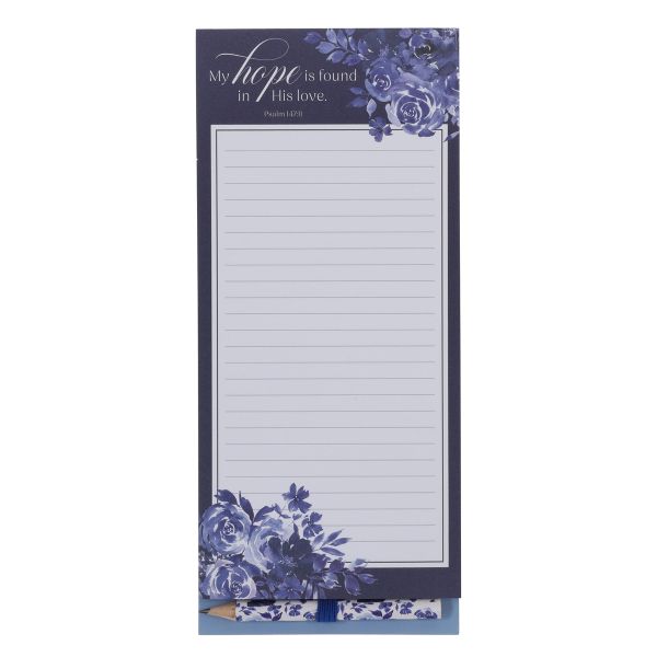 Magnetic Notepad with Pencil - My Hope Is Found in His Love, Blue Roses