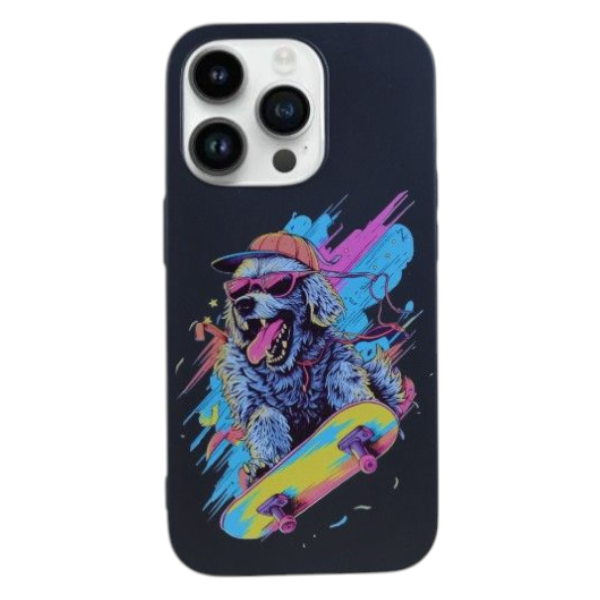 Skater Dog Neon Art Protective Phone Case compatible with IPhone 14 Pro
