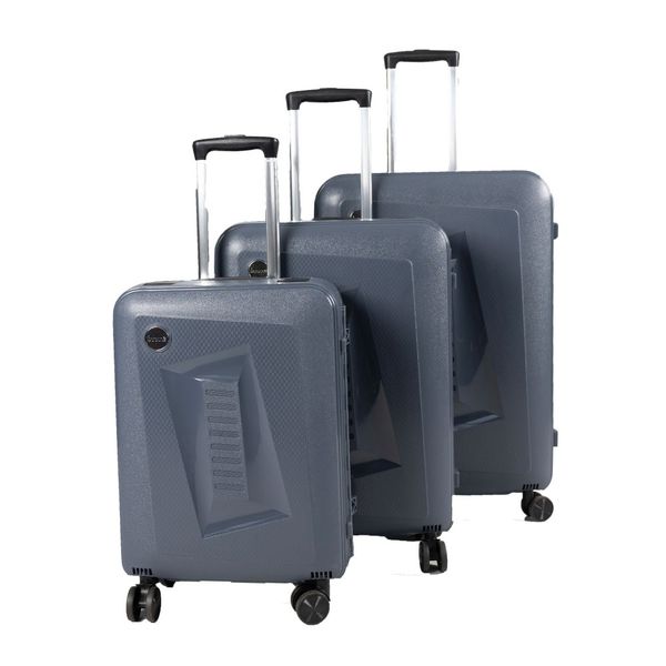 Bubule - 3 Piece Hard Outer Shell Luggage Set Clip Lock- 50/60/70cm - Grey