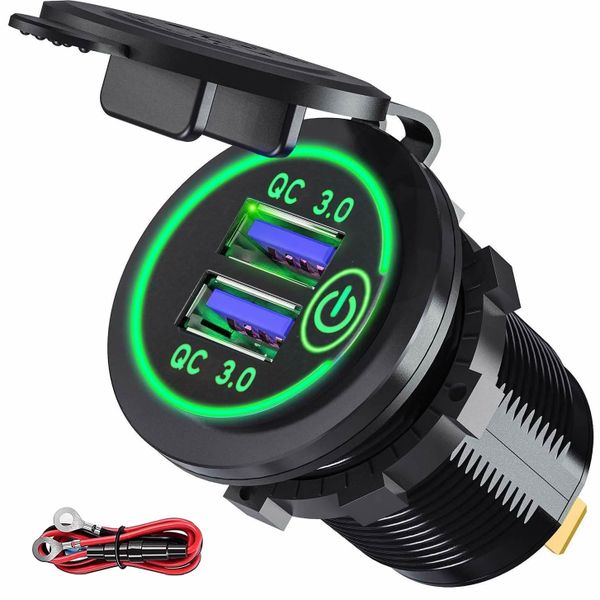 12V USB Outlet 36W QC 3.0 USB Charger Socket with Power Switch