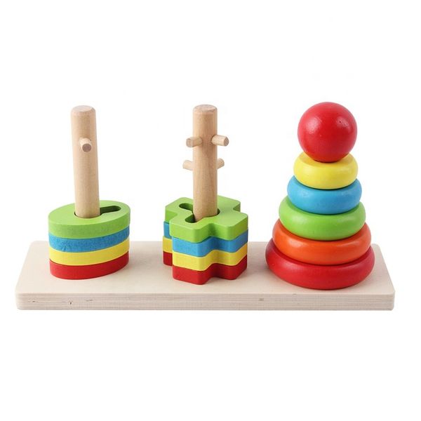 Set Of 15 Children Early Educational Rainbow Sorting Three Column Tower Toy
