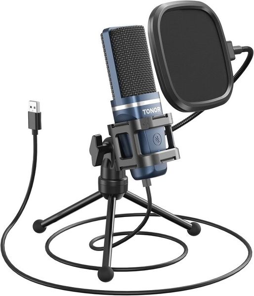 TONOR TC-777 Cardioid USB Podcast Microphone with Tripod Stand &amp; Pop Filter