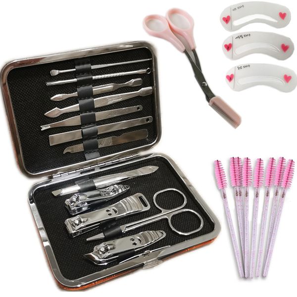 13 Piece Nail Clipper Set with Mascara Wands x10 and Eyebrow Trimming Scissors