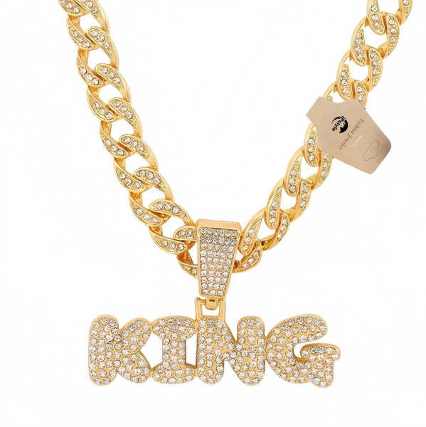 Men Rhinestone King Pendant Hip Hop Necklaces Male Charm Jewellery Gift
