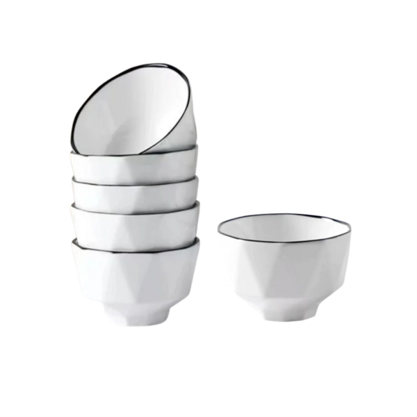 Geometric Ceramic Cereal Bowls with Black Trim - 6 Pieces