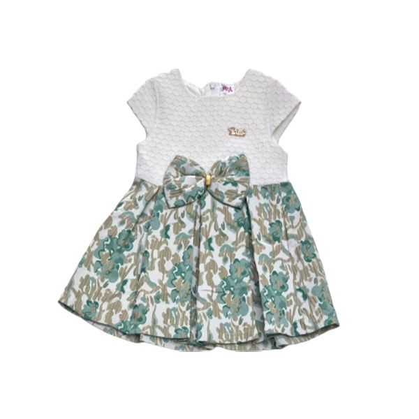 Girls Lovely White Dress with Green Rose Highlights