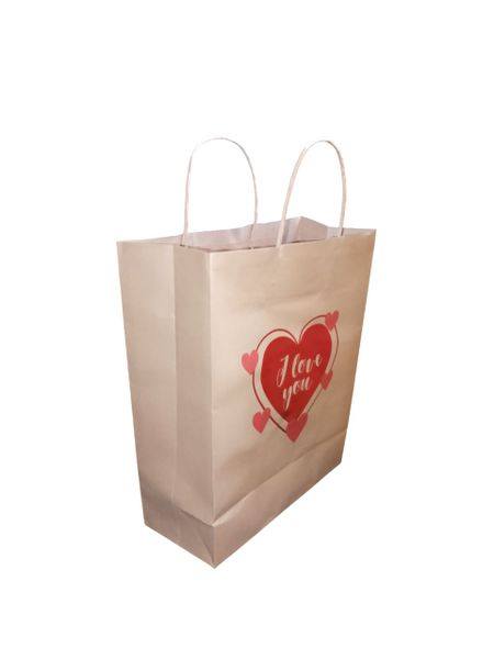 Premium Kraft Gift Bag with Romantic Heart &amp; "I Love You" Print