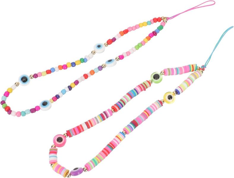 Beaded Protective Phone Lanyards with Colorful Glass and Soft Clay Decorat