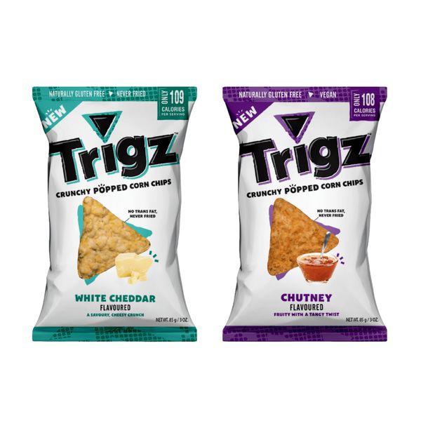 Trigz Crunchy Popped Corn Chips - Chutney &amp; Cheddar (6 x 85g)
