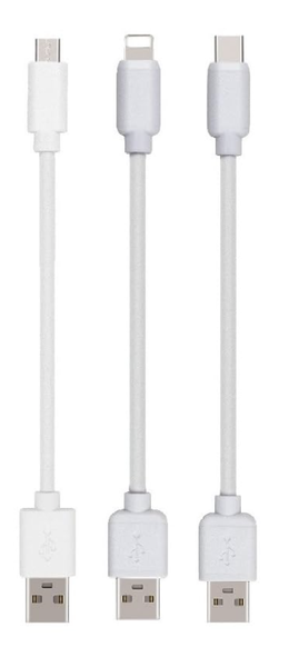 Universal Short USB Cable Set - Lightning, Type-C &amp; Micro USB