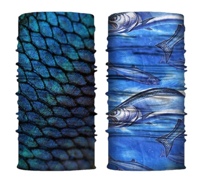 Face-Neck Warmer Bandana Face Shield Blue Scale and Blue Fish Set of 2