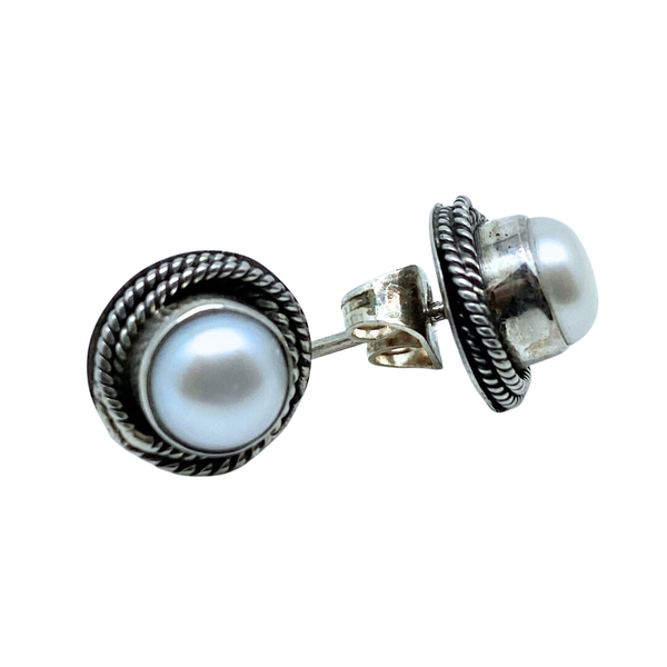 Sterling Silver Rope Mabé Pearl Stud Earrings