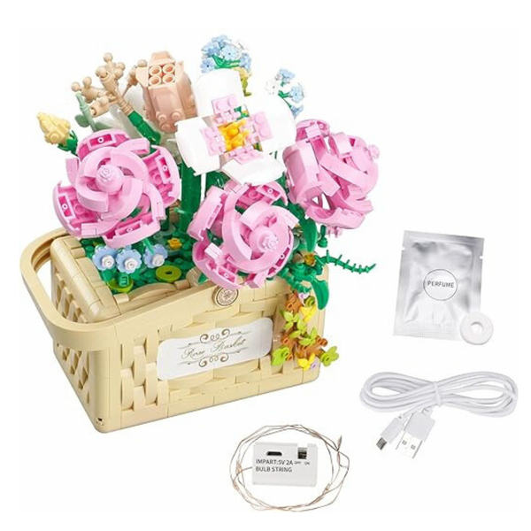 Cogo - Building Block Set - Rose Flower Basket with Fairy Lights - 1277pcs