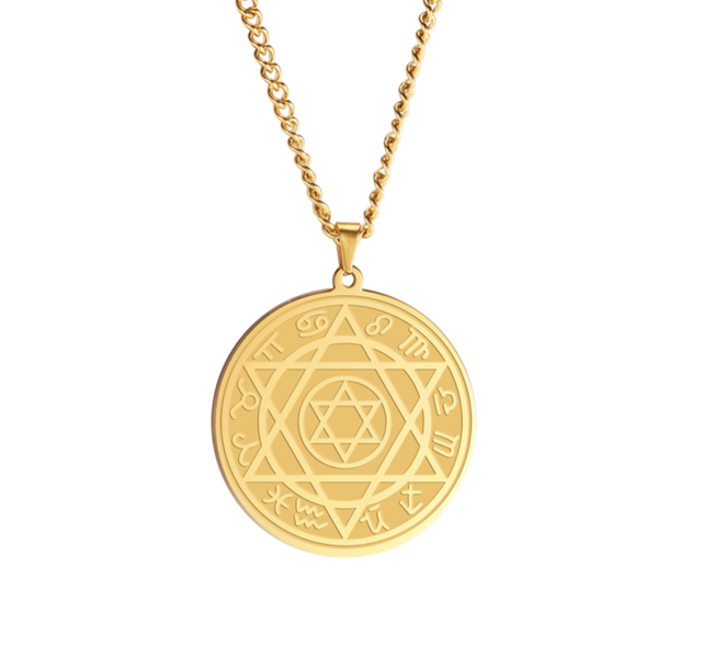 POU Star Of David Necklace Constellation Round Pendant Stainless Steel