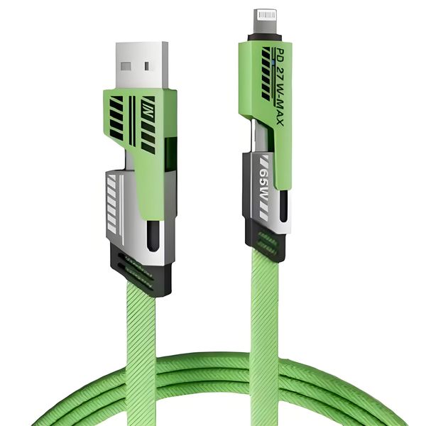 VSP 4-in-1 Fast Charging Cable 65W PD USB-C | Lightning &amp; Type-C | Green