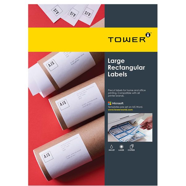 Tower W106 (1up) 210 x 298mm A4 Printable Inkjet-Laser labels (25 sheets)