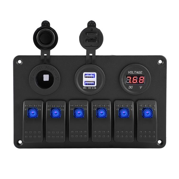 6 Gang LED Rocker Switch Panel 12V 24V