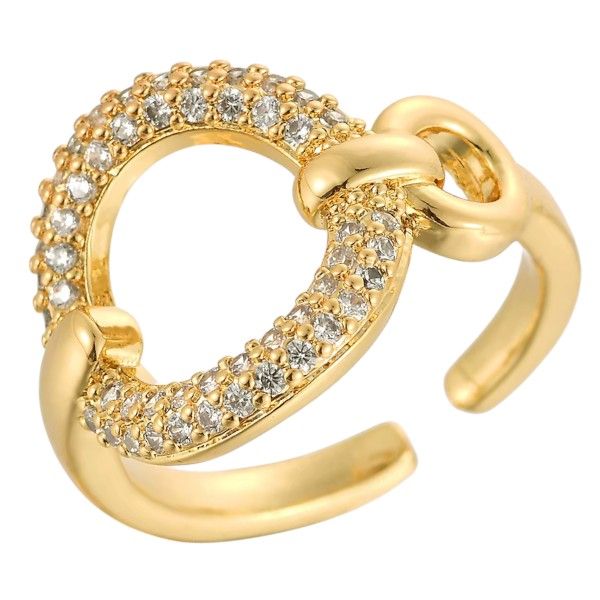 Interlocking Circle Ring With Pave-Set Rhinestones - Gold