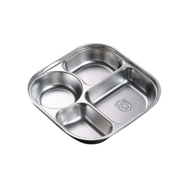 Stainless Steel 5-Compartment Divided Square Plate With Lid - Silver