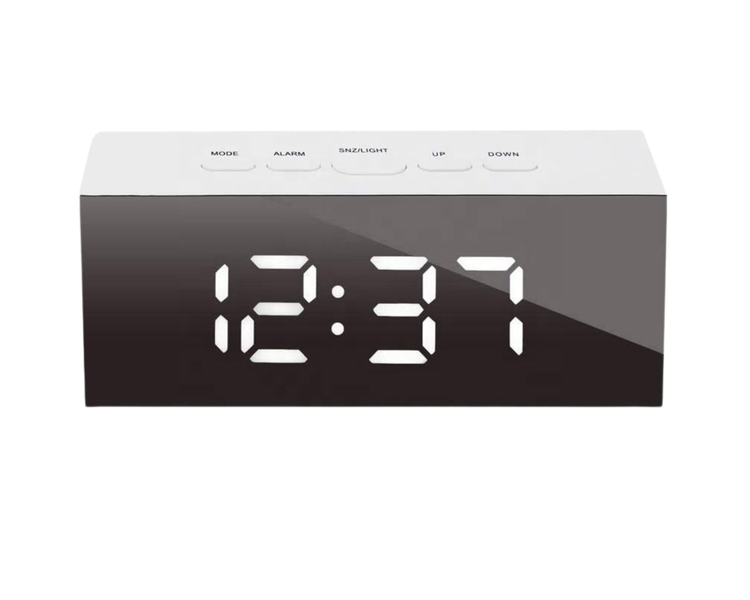 Plastic Corded Mirror Electric Digital Alarm Clock Pack of 2