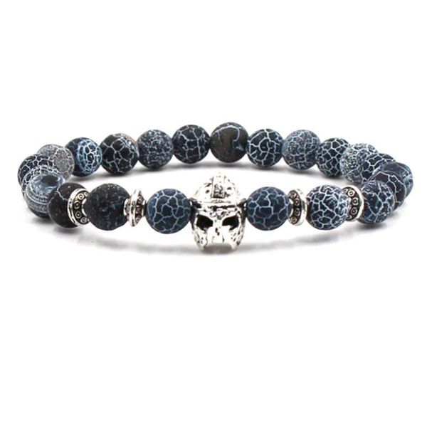 Argent Craft Black &amp; White Agate Stone Bracelet with Silver Knight Helmet