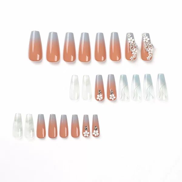 Wearable Gradient Butterfly And Flower False Nails