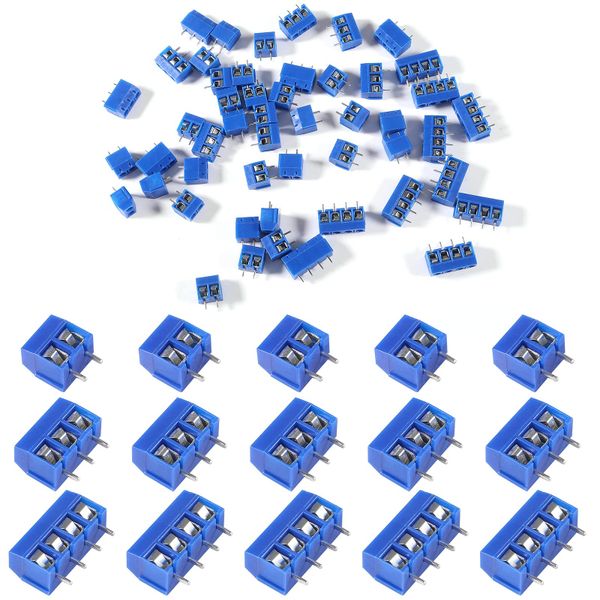50pcs PCB Mount Screw Terminal Block Connectors 5mm Pitch (2pin,3pin,4pin)