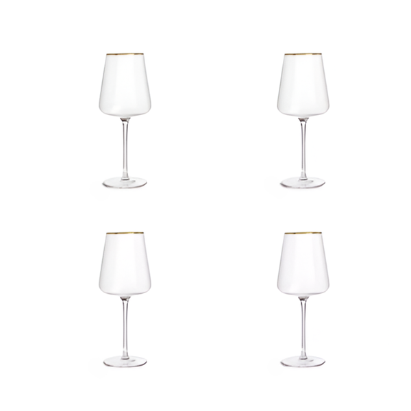 Shining Crystal Wine Glasses with Gold Rim -Transparent - 450ml - Set of 4