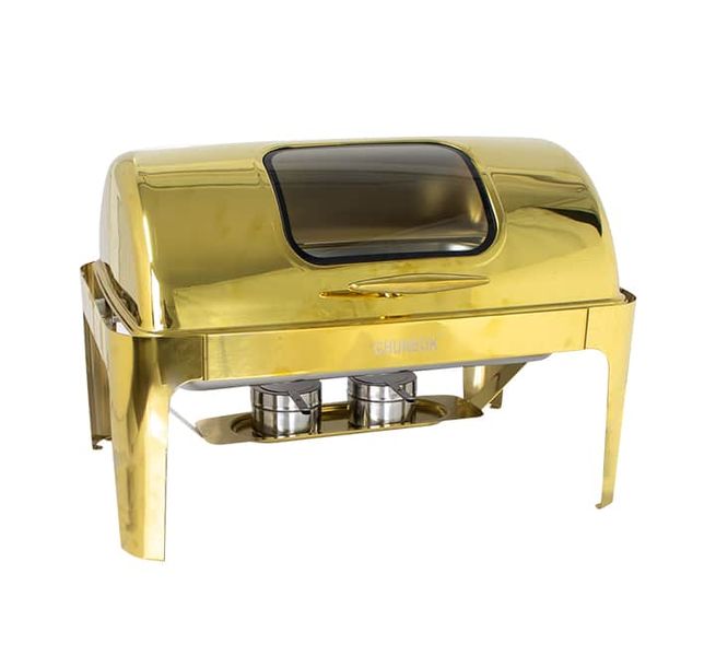 Chafing Dish 62x42x42cm Rectangular with Window &amp; Roll Top Lid Gold
