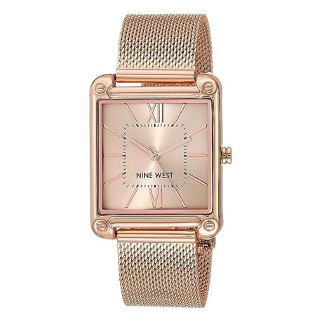 Nine West Women s Rectangle Face Mesh Bracelet Watch Rose Gold