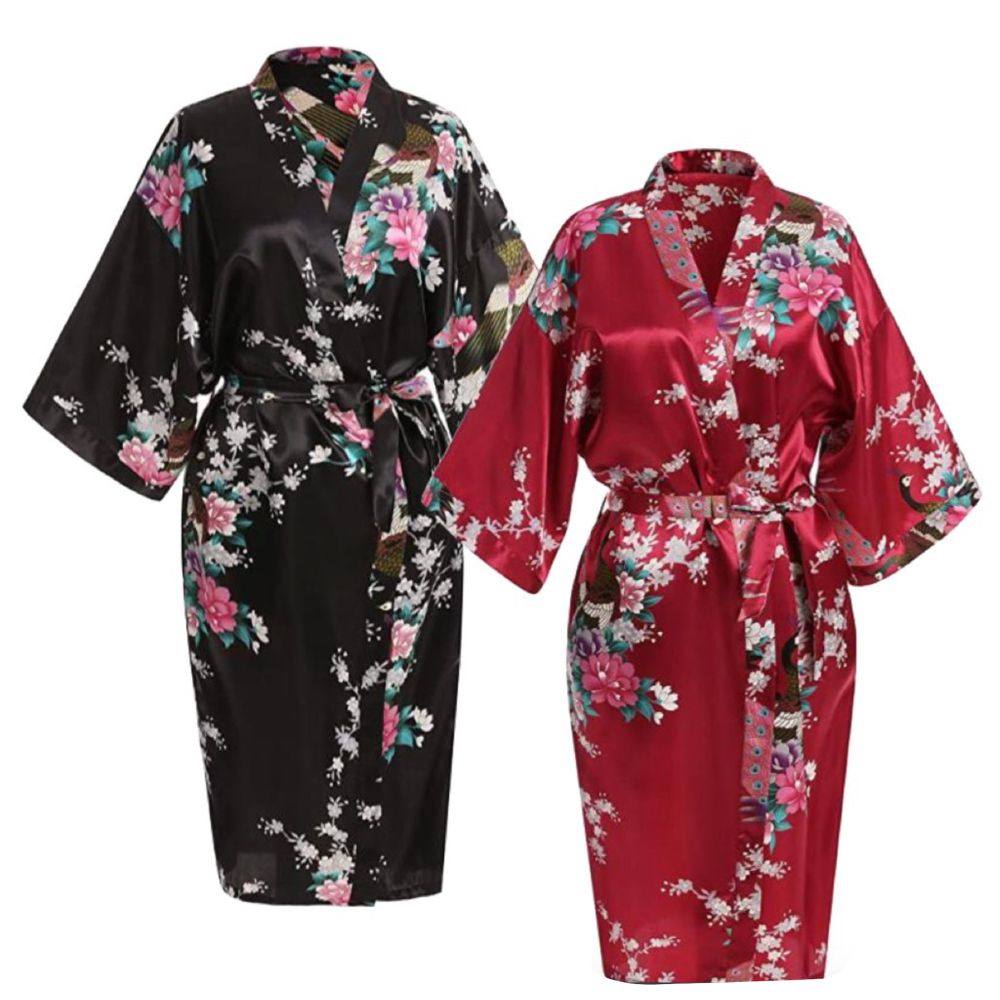Fashion Floral Silk Satin Kimono Cover Up Bath Robe Set of 2 | Shop ...