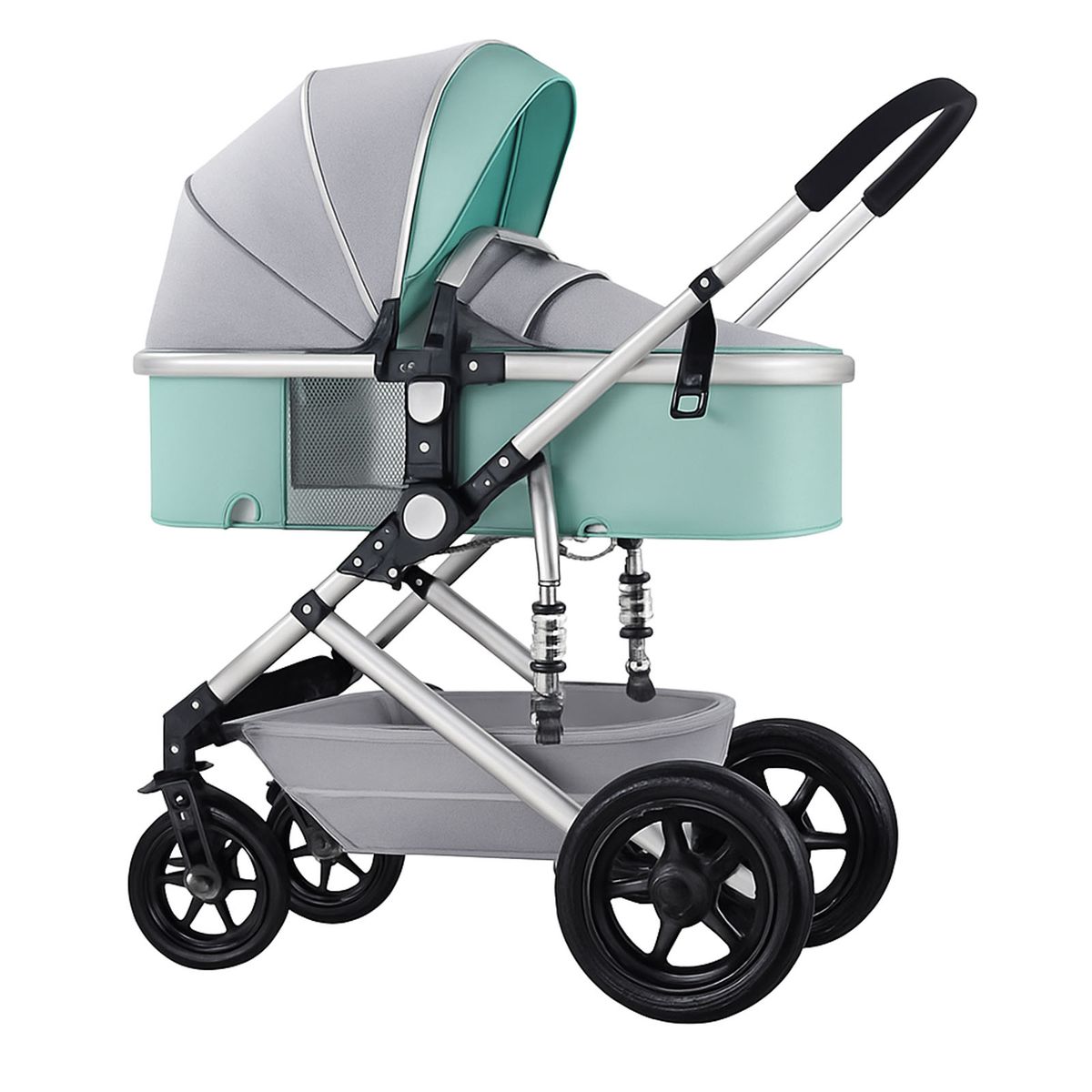 2-in-1 Baby Stroller, One-Hand Fold, 4-Wheel Shock,With Mosquito Net-Green