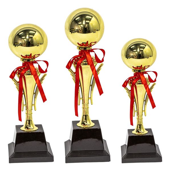Polished Gold with Red Ribbon Ball Trophy with High Gloss Base - Combo