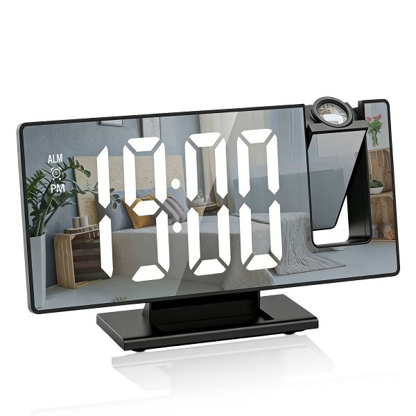 LED Mirror Large Screen Alarm Clock and 3 Level Display Light HUAOI