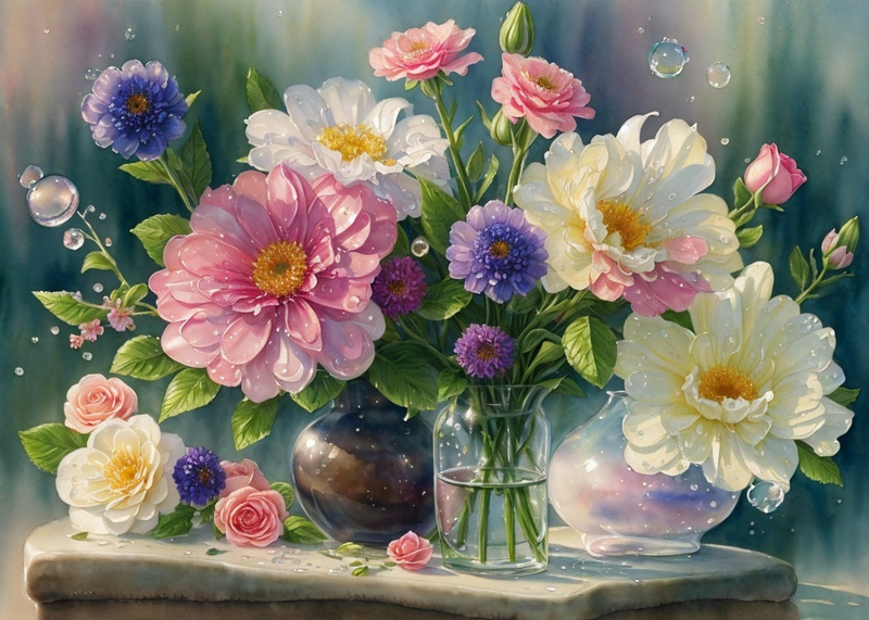 Canvas Wall Art Decor - Beautiful Flowers In Vases Artwork
