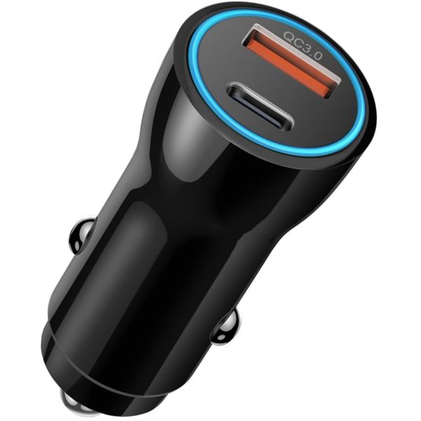 48W Fast USB-C Car Charger, Dual Port Mini Cigarette Lighter Adapter -Black