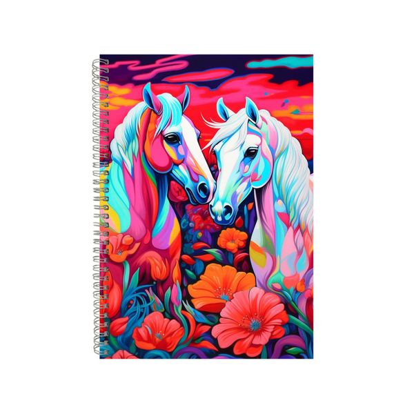 Horse Red Irises White Lilies Neon Notebook Gift Idea A4 Notepad Pad 73