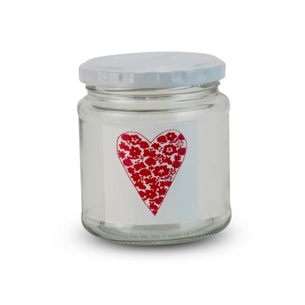 Jar - Twist Lid - Floral Heart Design - Glass - Red &amp; Transparent - 291ml