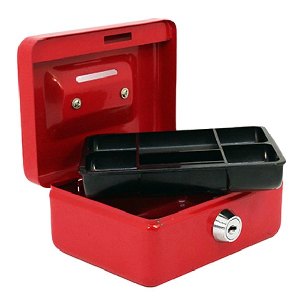 Metal Lockable Cash Box - Red (200 x 160 x 90mm)