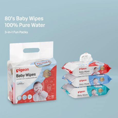 Pigeon Baby Wipes 80's 100% Water - 3-In-1 Refill Pack, Shop Today. Get it  Tomorrow!