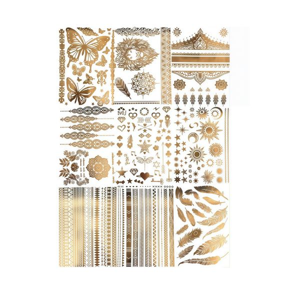 Kingdushi Sheets Flash Gold Temporary Tattoos Metallic For Women Adult