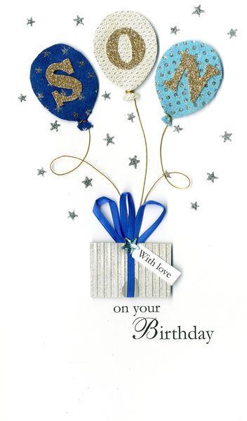 Greeting Card - Son Birthday - Balloons &amp; Present