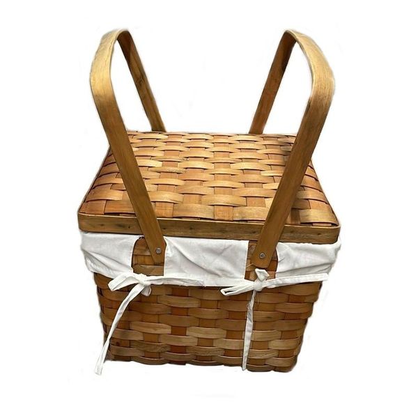 Linen lined Bamboo Picnic Basket