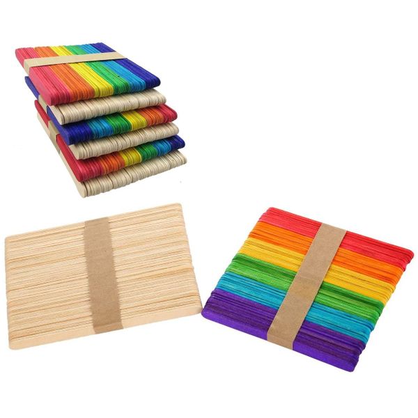 Art &amp; Craft Wooden Lolly Sticks 400 Piece Pack (Colour &amp; Plain)
