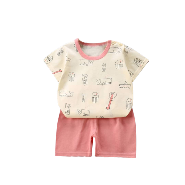 Girls Short Sleeve Summer Pyjamas - Fun Random Characters