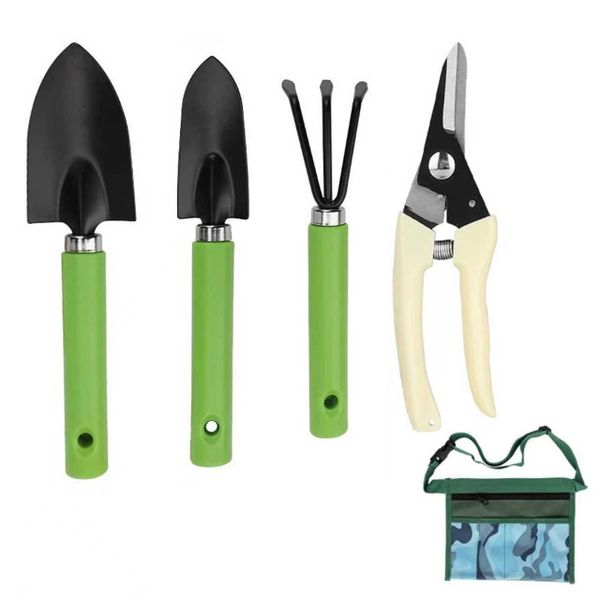 5 Piece Portable Gardening Tool Set Shovel Rake with Waist Bag