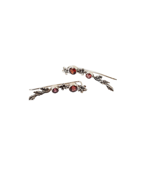 VickyD Balinese 925 Sterling Silver Garnet Gemstone Climber Style Earring