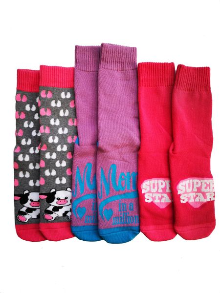 Adult Slipper Socks With Non Slip Grip Pads - Ladies - Assorted Pack of 3