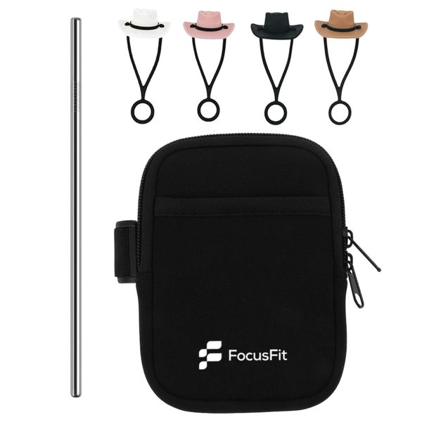 Quencher Tumbler Mug Pouch with Stainless Steel Straw and Straw Covers